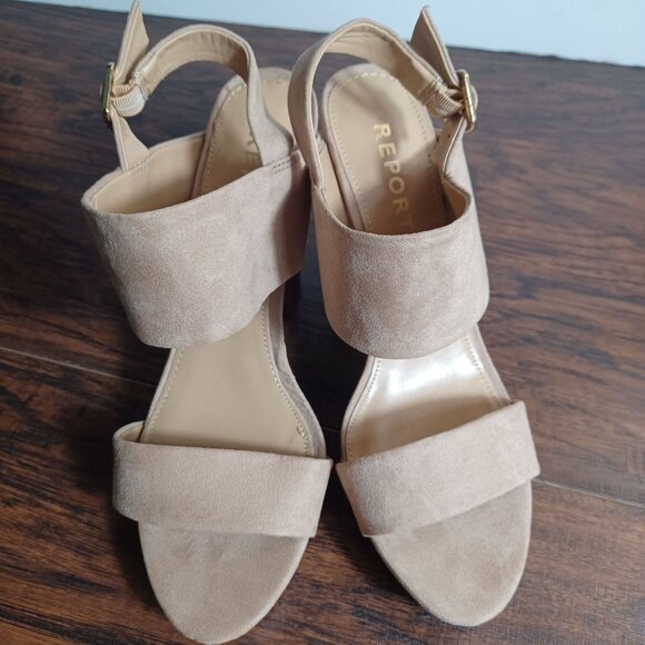 Report Womens Shoes 9 Lawrena Block Heel Faux Suede Tan Classic Feminine - Picture 2 of 10